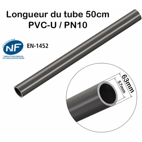 Barre Tuyau Rigide Tube PVC Pression PN10 63mm : Longueur 50cm