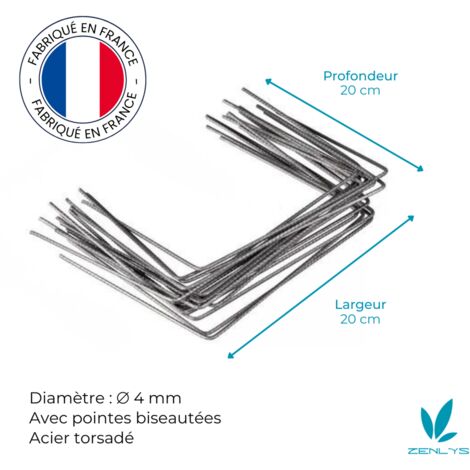 Lot de 200 Agrafes de Fixation Métal pour Toile de paillage ou geotextile avec Pointes biseautées 20cmX20cmX20cm ZENLYS