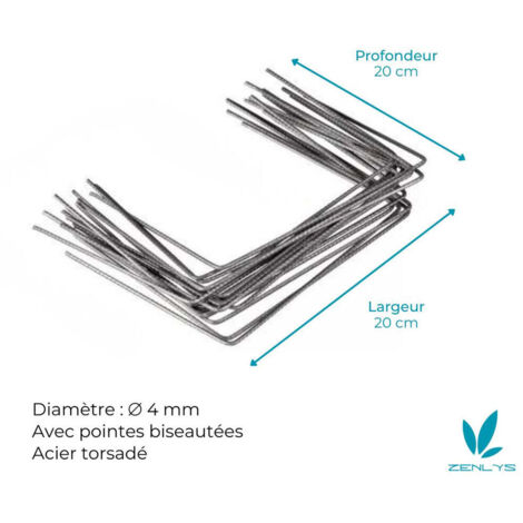 Lot d'Agrafes ZENLYS Piquets pour toile de paillage 20 x 20 x 20 cm Lot de 50 Pièces Fabrication Française Fer Toile Hors sol