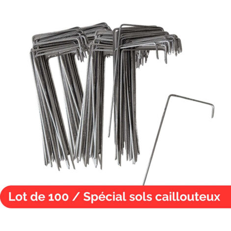 Lot de 100 Agrafes spécial sols durs ou caillouteux pour Toile de paillage Fabrication Française 24cm de profondeur ZENLYS