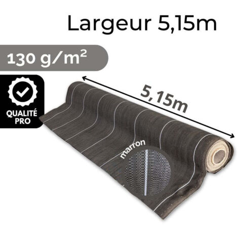 Grande Largeur 5,15m Toile de paillage anti mauvaises herbes Longueur 10m Couleur Marron 130gr m2 Grande Largeur bache film ZENLYS