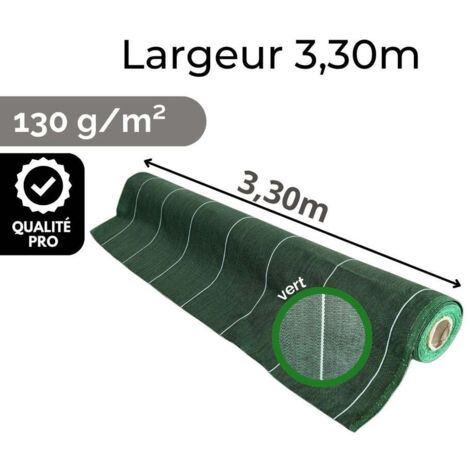 Toile de paillage anti mauvaises herbes Longueur 15m Largeur 3,3m Couleur Vert 130g par m2 Grande Largeur très épaisse ZENLYS
