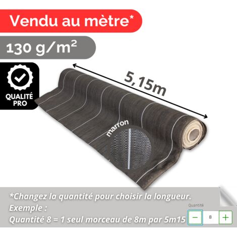 Toile de paillage 130g m2 Vente au mètre Largeur 5,15m Anti-Mauvaises Herbe Coloris Marron Bache Tissée Grande Largeur 5m