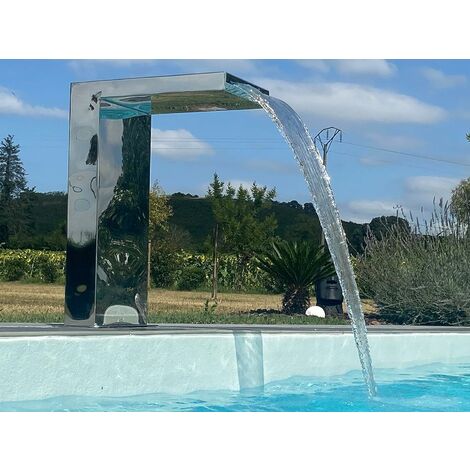 Cascade inox 316 pour piscine – Fontaine bassin demi cube 70 cm – Résistante aux piscines au sel et chlore – Finition poli miroir