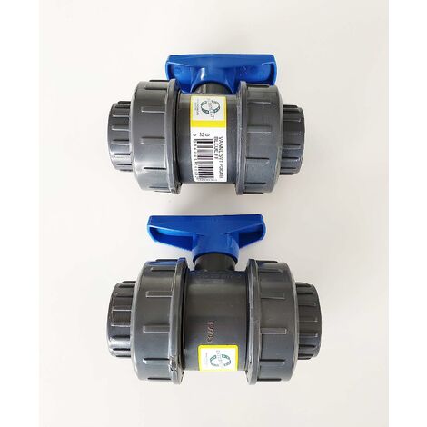 Lot de 2 Vannes modèle 2020 Interplast 32mm à coller double union démontable 3,2cm / 32 mm PN16 PVC PRESSION (1/2)