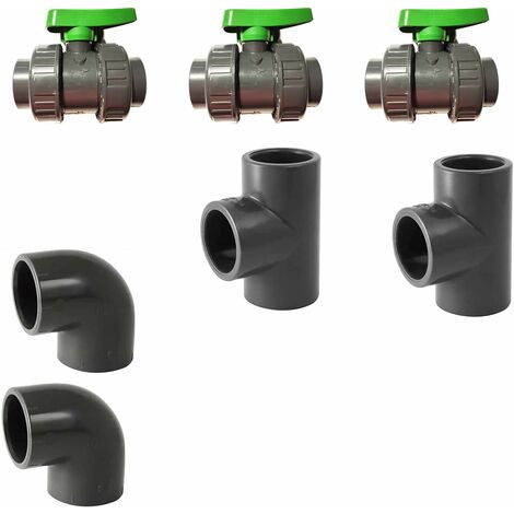 PVC Pression Kit Bypass 50mm 3 X Vannes 50mm / 2 X Té 50mm / 2X Coudes 50MM