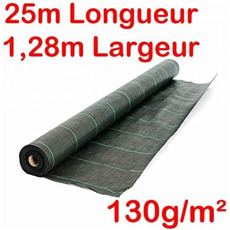Toile De Paillage Tissée 130g/m² Anti-Mauvaises Herbes - 5,15 M × 5 M - Vert Avec Repères 25 Cm