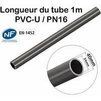 Tube PVC rigide 40mm – Longueur 1m – Norme NF EN-1452 – Pour systèmes de plomberie et irrigation – Épaisseur 3mm