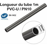 Tube d'évacuation PVC 50mm – Longueur 1m – Épaisseur 2,4mm – Norme NF EN-1452 – Pour systèmes de plomberie et irrigation