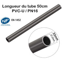 Lot de 2 Barres de 2m de Tube Rigide Tube PVC Pression PN16 32mm Longueur 2m diamètre extérieur 3,2cm