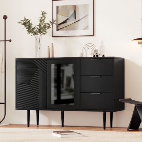 Meuble De Rangement Buffet Moderne 3 Tiroirs + 3 Niches - 105x30x70 Cm, Bois Aggloméré Couleur Chêne - 7