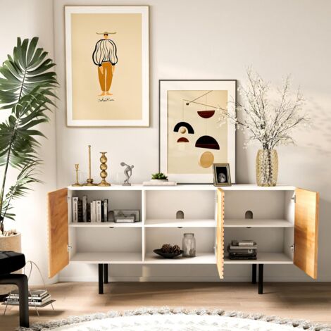 Roomfitters Meuble TV 145 cm, Buffet Salon, Salle à Manger de Rangement, Cabinet de Buffet, Enfilade de Console, Buffet de Cuisine, Buffet Moderne en Bois de Peuplier avec Motifs Sculpts