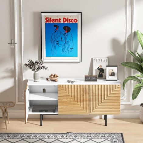 Roomfitters Meuble TV 145 cm, Buffet Salon, Salle à Manger de Rangement, Cabinet de Buffet, Enfilade de Console, Buffet de Cuisine, Buffet Moderne en Bois de Peuplier avec Motifs Sculpts