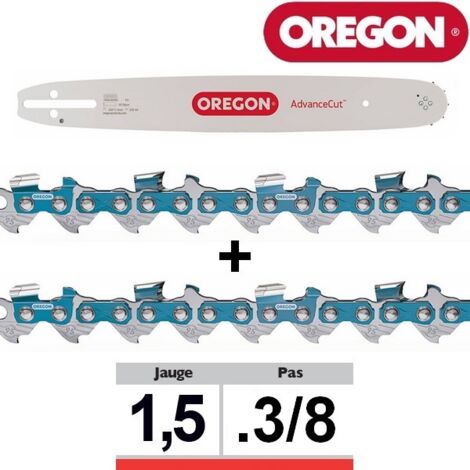 Oregon – Kit guide 188SFHD009 avec 2 chaînes 73DPX068E – Longueur 45 cm – Pas 3/8' – 68 maillons pour tronçonneuse pro