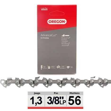 Oregon – Chaîne de tronçonneuse 40 cm – Pas 3/8' Low Profile – Jauge 1.3 mm – 56 maillons – Chaîne à faible rebond – 91PX056E