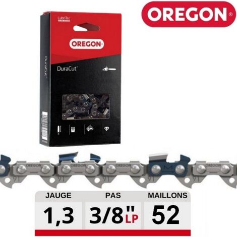 Oregon – Chaîne de tronçonneuse 35 cm – Pas de 3/8' – Jauge 1.3 mm – 52 maillons entraîneurs – Lubritec pour lubrification optimale – M91VXL052E
