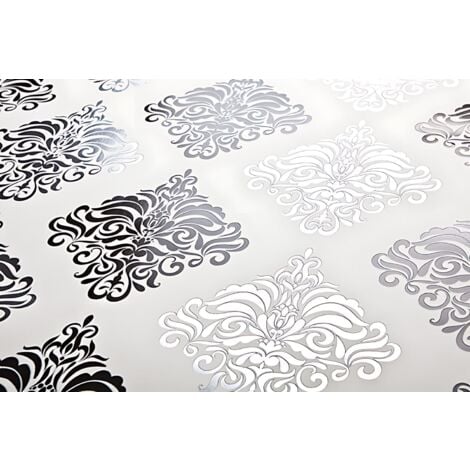 Papier peint baroque EDEM 85024BR20 papier peint vinyle lisse avec des ornements et des accents métalliques blanc noir argent 5,33 m2