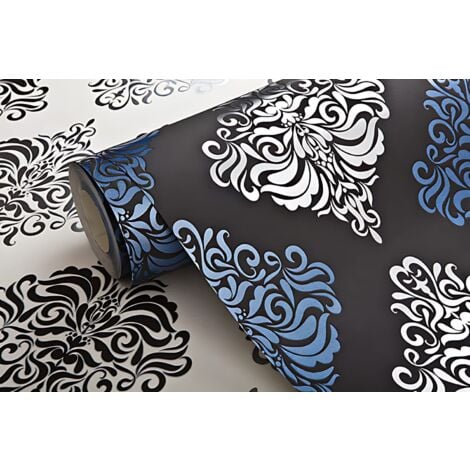 Papier peint baroque EDEM 85024BR20 papier peint vinyle lisse avec des ornements et des accents métalliques blanc noir argent 5,33 m2