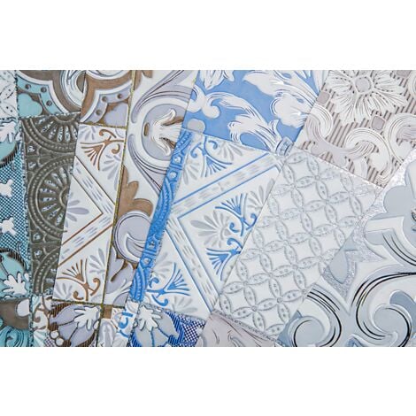 Papier peint pour cuisine et bain EDEM 87001BR10 papier peint vinyle légèrement texturé avec un dessin carrelage et des accents métalliques gris anthracite blanc argent 5,33 m2