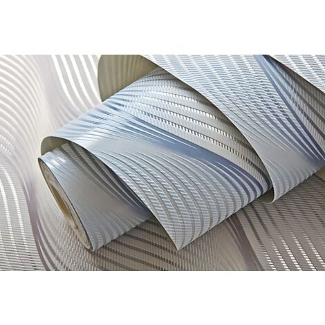 Papier peint à rayures EDEM 85030BR36 papier peint vinyle légèrement texturé avec des lignes ondulées et des accents métalliques gris gris-clair blanc argent 5,33 m2