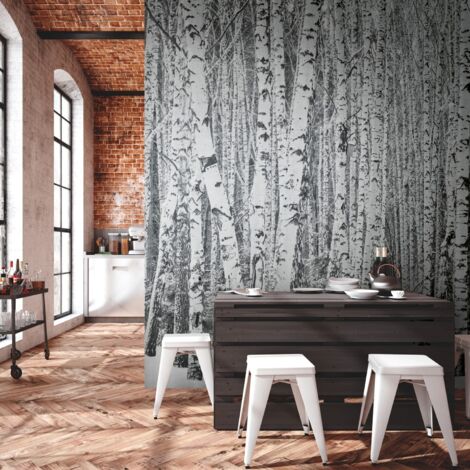 Papier peint photo Profhome 382591 papier peint intissé gaufré à chaud lisse avec motif forêt mat noir blanc gris 3,71 m x 2,8 m (1/3)