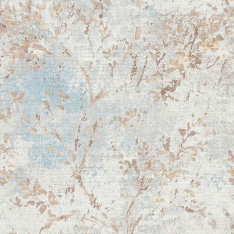 Papier peint style country Profhome 396502 papier peint intissé gaufré à chaud légèrement texturé avec des ornements floraux mat bleu beige or 5,33 m2 (1/5)