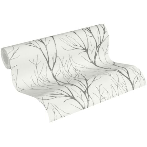 Papier peint nature Profhome 372604 papier peint intissé légèrement texturé avec un dessin nature mat gris blanc 5,33 m2
