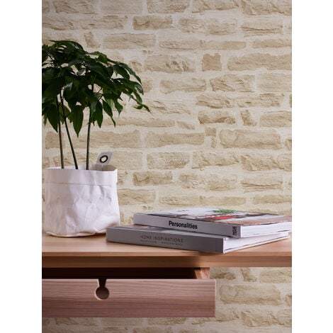 Papier peint aspect pierre carrelage Profhome 355802 papier peint intissé lisse à l'aspect de pierre mat beige blanc-crème 5,33 m2