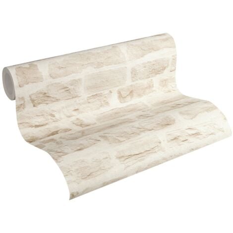 Papier peint aspect pierre carrelage Profhome 355803 papier peint intissé lisse à l'aspect de pierre mat beige blanc-crème 5,33 m2