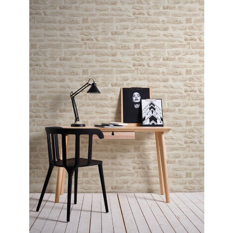 Papier peint aspect pierre carrelage Profhome 355803 papier peint intissé lisse à l'aspect de pierre mat beige blanc-crème 5,33 m2