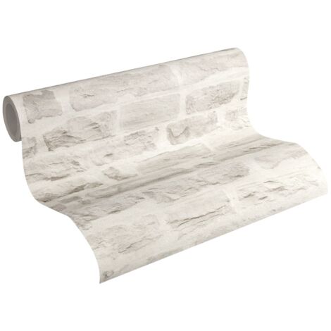 Papier peint aspect pierre carrelage Profhome 355804 papier peint intissé lisse à l'aspect de pierre mat gris 5,33 m2