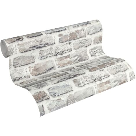 Papier peint aspect pierre carrelage Profhome 361403 papier peint intissé lisse avec un dessin nature mat gris bronze 5,33 m2