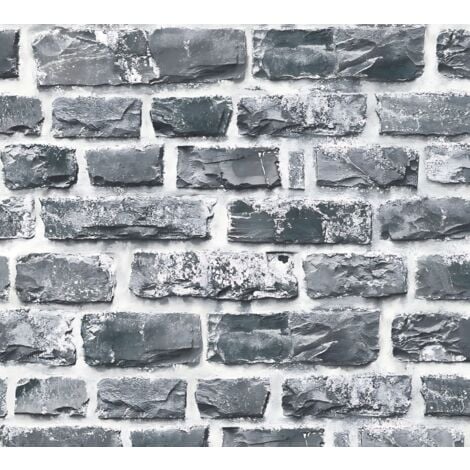 Papier peint aspect pierre carrelage Profhome 361404 papier peint intissé lisse avec un dessin nature mat gris noir 5,33 m2