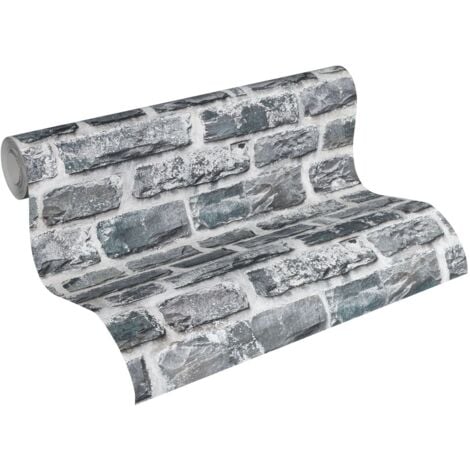 Papier peint aspect pierre carrelage Profhome 361404 papier peint intissé lisse avec un dessin nature mat gris noir 5,33 m2