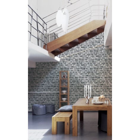 Papier peint aspect pierre carrelage Profhome 361404 papier peint intissé lisse avec un dessin nature mat gris noir 5,33 m2