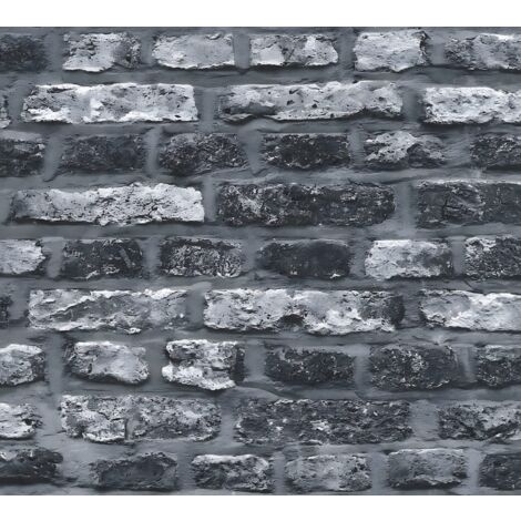 Papier peint aspect pierre carrelage Profhome 362812 papier peint intissé lisse avec un dessin nature mat gris noir 5,33 m2