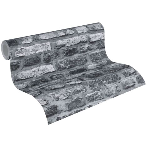 Papier peint aspect pierre carrelage Profhome 362812 papier peint intissé lisse avec un dessin nature mat gris noir 5,33 m2