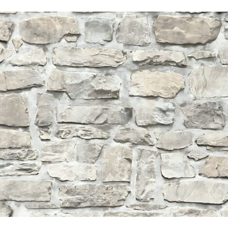 Papier peint aspect pierre carrelage Profhome 363702 papier peint intissé lisse avec un dessin nature mat gris beige 5,33 m2