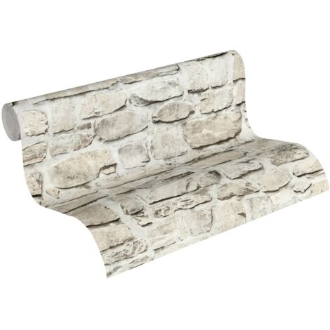 Papier peint aspect pierre carrelage Profhome 363702 papier peint intissé lisse avec un dessin nature mat gris beige 5,33 m2