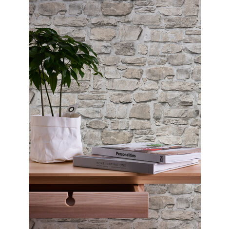 Papier peint aspect pierre carrelage Profhome 363702 papier peint intissé lisse avec un dessin nature mat gris beige 5,33 m2
