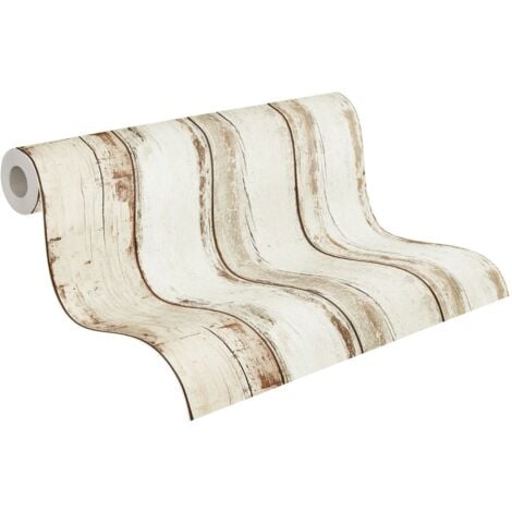 Papier peint aspect bois Profhome 368931 papier peint intissé lisse au style country mat crème brun noir 5,33 m2