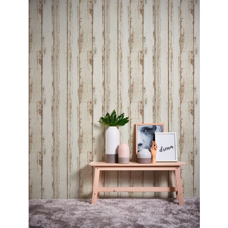 Papier peint aspect bois Profhome 368931 papier peint intissé lisse au style country mat crème brun noir 5,33 m2