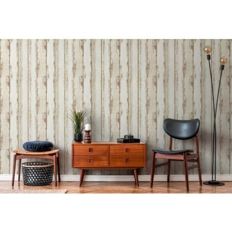 Papier peint aspect bois Profhome 368931 papier peint intissé lisse au style country mat crème brun noir 5,33 m2