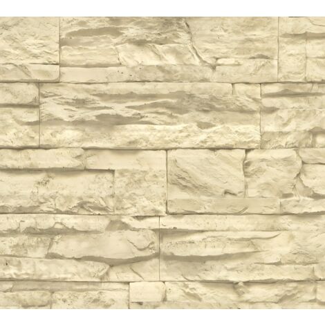 Papier peint aspect pierre carrelage Profhome 707130 papier peint intissé légèrement texturé avec un dessin nature mat beige blanc-crème 5,33 m2