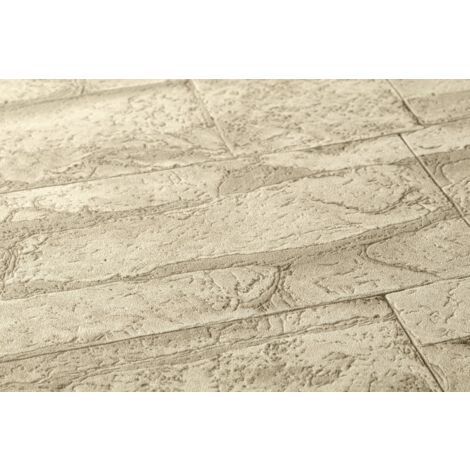 Papier peint aspect pierre carrelage Profhome 707130 papier peint intissé légèrement texturé avec un dessin nature mat beige blanc-crème 5,33 m2