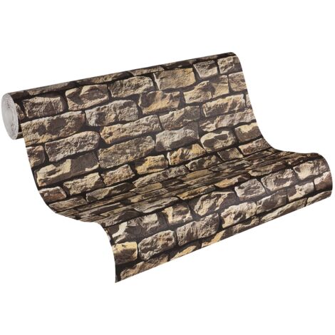Papier peint aspect pierre carrelage Profhome 907912 papier peint intissé lisse avec un dessin nature mat gris beige 5,33 m2