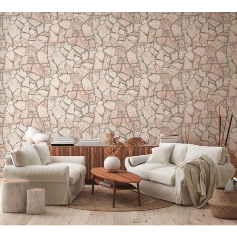 Papier peint aspect pierre carrelage Profhome 927323 papier peint intissé lisse avec un dessin nature mat beige gris 5,33 m2