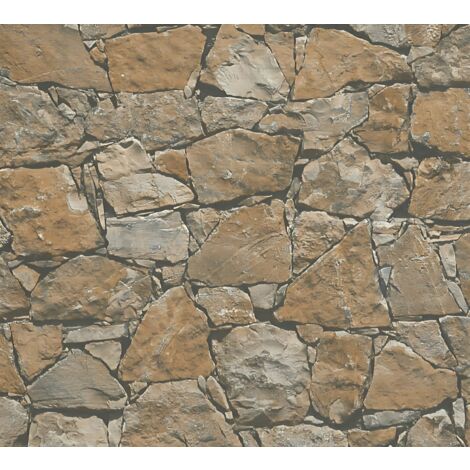 Papier peint aspect pierre carrelage Profhome 958631 papier peint intissé lisse avec un dessin nature mat brun beige noir 5,33 m2