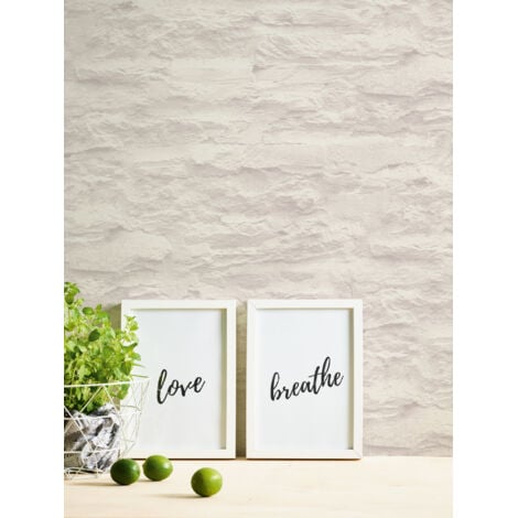 Papier peint aspect pierre carrelage Profhome 959083 papier peint intissé lisse avec un dessin nature mat crème blanc 5,33 m2