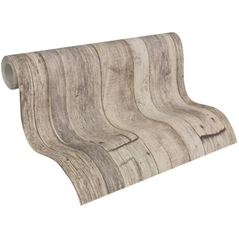 Papier peint aspect bois Profhome 959312 papier peint intissé lisse au style country mat gris blanc beige 5,33 m2